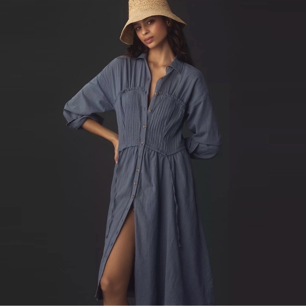 Anthropologie Pilcro Pintuck Corset Shirtdress Midi XS ✨